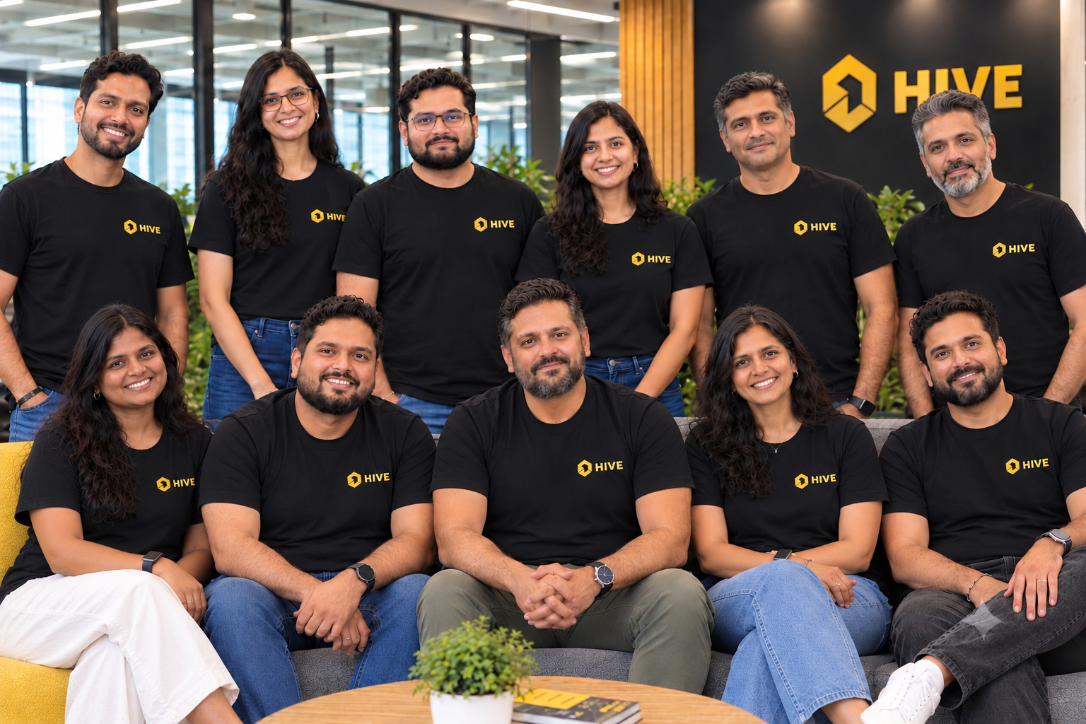 The Hive team at the New Delhi office, wearing Hive t-shirts